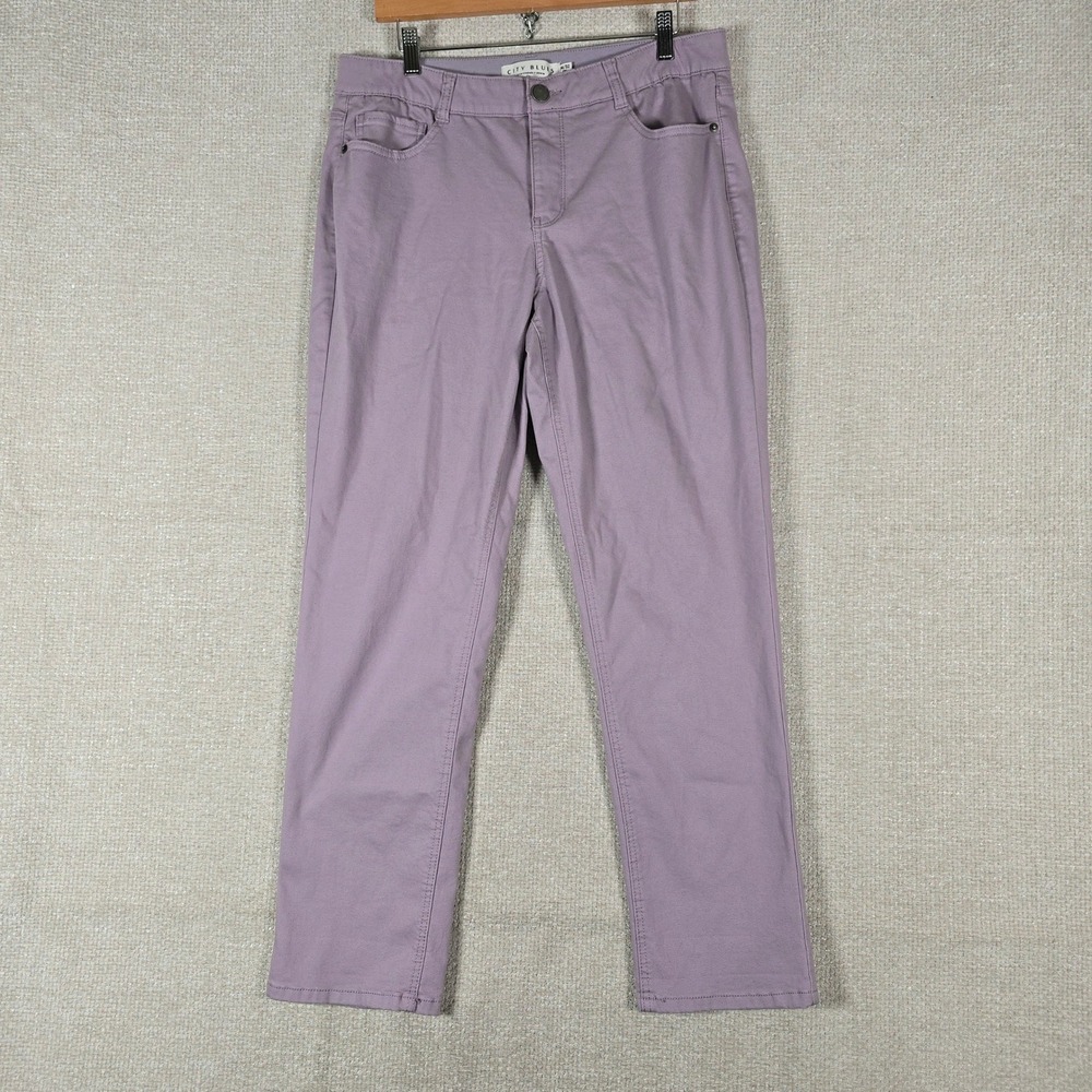 City Blues Womens Purple Eco-Friendly Straight‎ Leg Stretch Denim Pants Sz 14/32